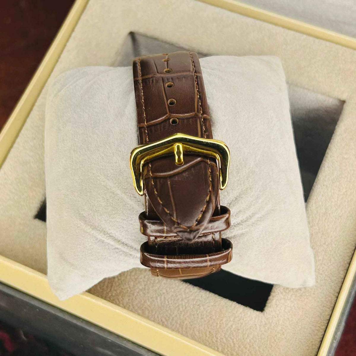Cartier Tank Brown Leather Strap Black Dial Quartz Wrist Watch For Men's
