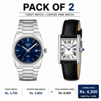 Tissot Men’s Blue Dial & Cartier Tank Watch – Premium 2 Watch Combo