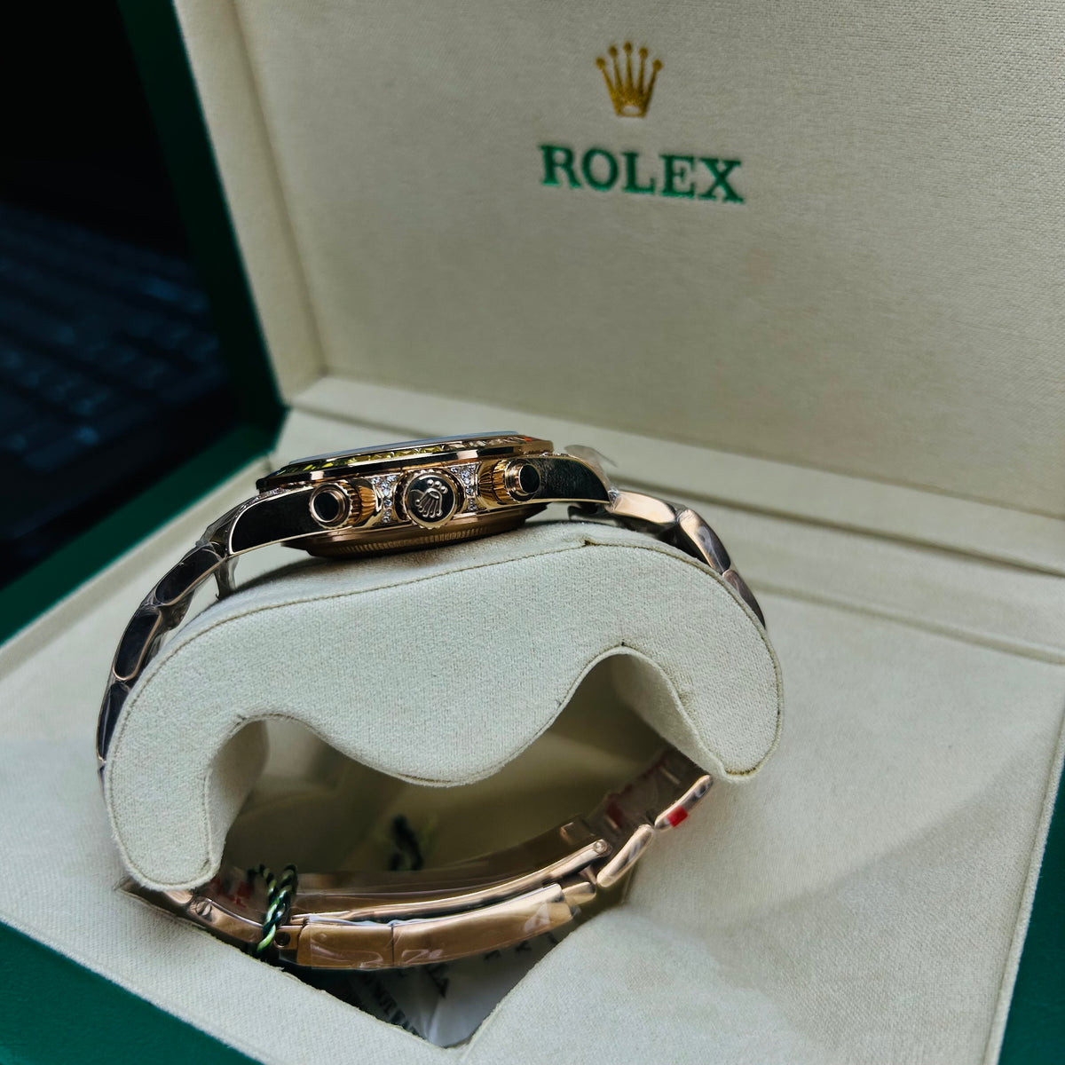 RLX Rainbow Fully Automatic Cosmograph Rosé Gold Black Dial Watch