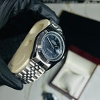 Rollie Silver Chain Black Dial Date Watch