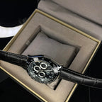 RLX Men's Daytona Black Leather Strap Black Dial Watch
