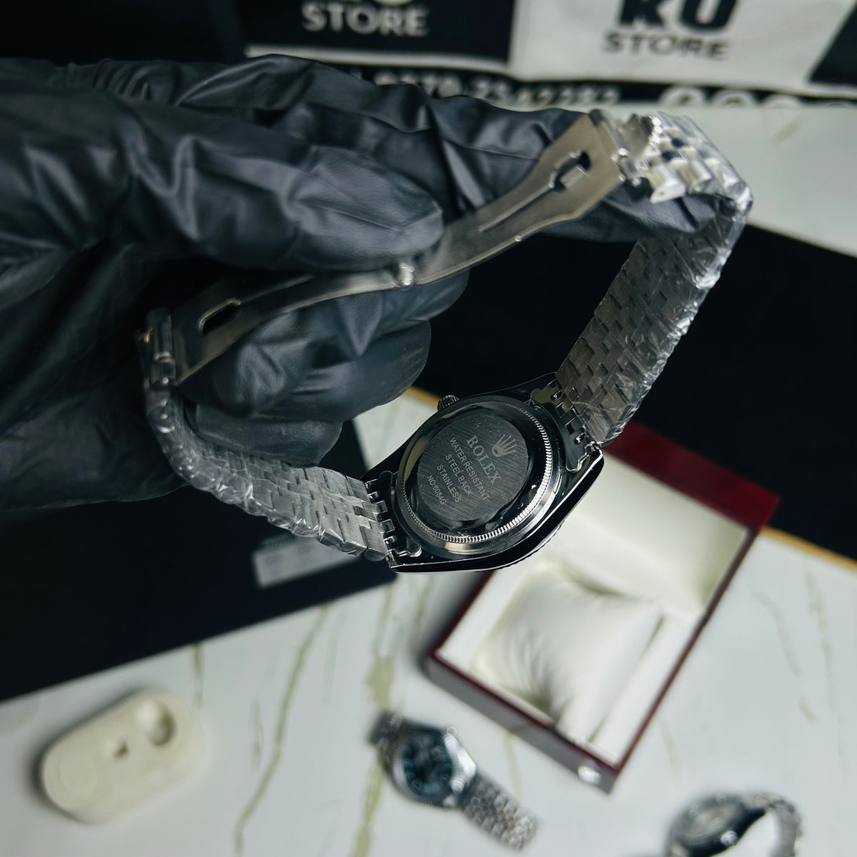 Rollie Silver Chain Black Dial Date Watch