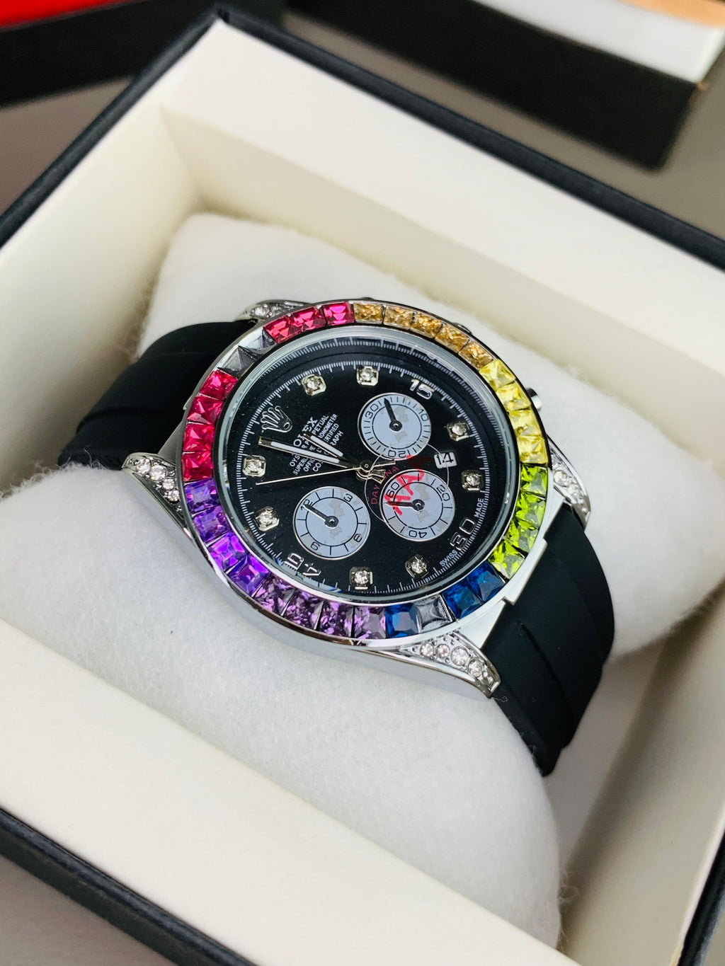 Rlx Rainbow Daytona Silicon Strap Watch