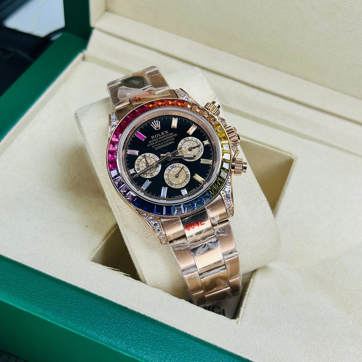 RLX Rainbow Fully Automatic Cosmograph Rosé Gold Black Dial Watch