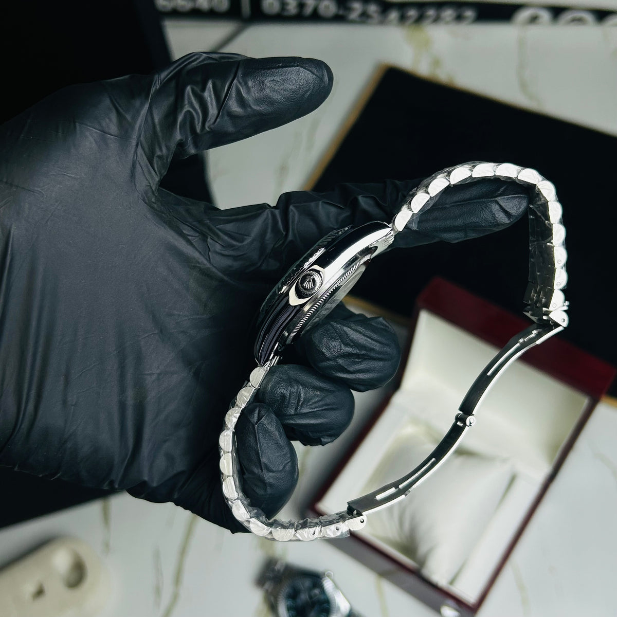 Rollie Silver Chain Black Dial Date Watch