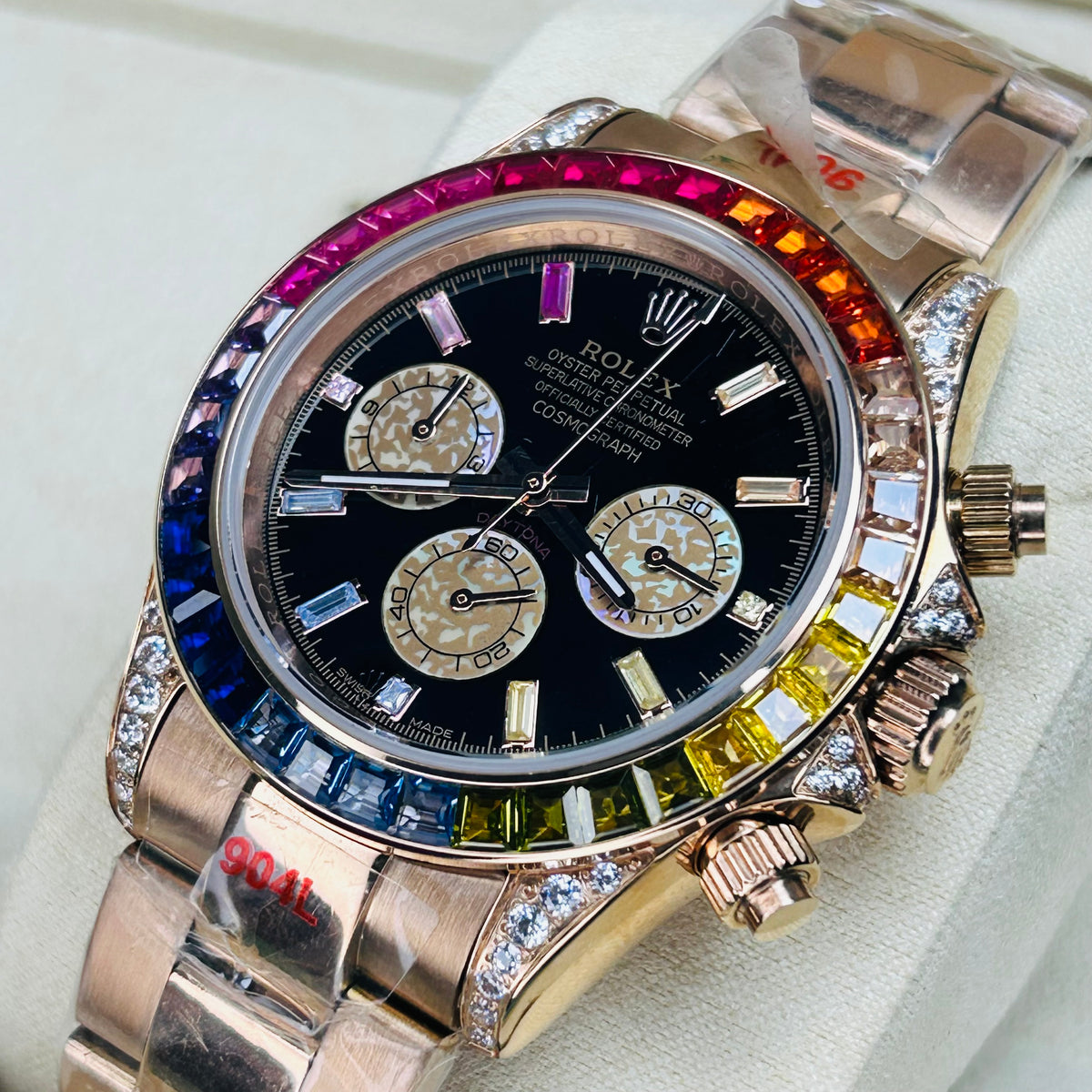 RLX Rainbow Fully Automatic Cosmograph Rosé Gold Black Dial Watch