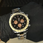 Two-tone men's watch with black chronograph dial