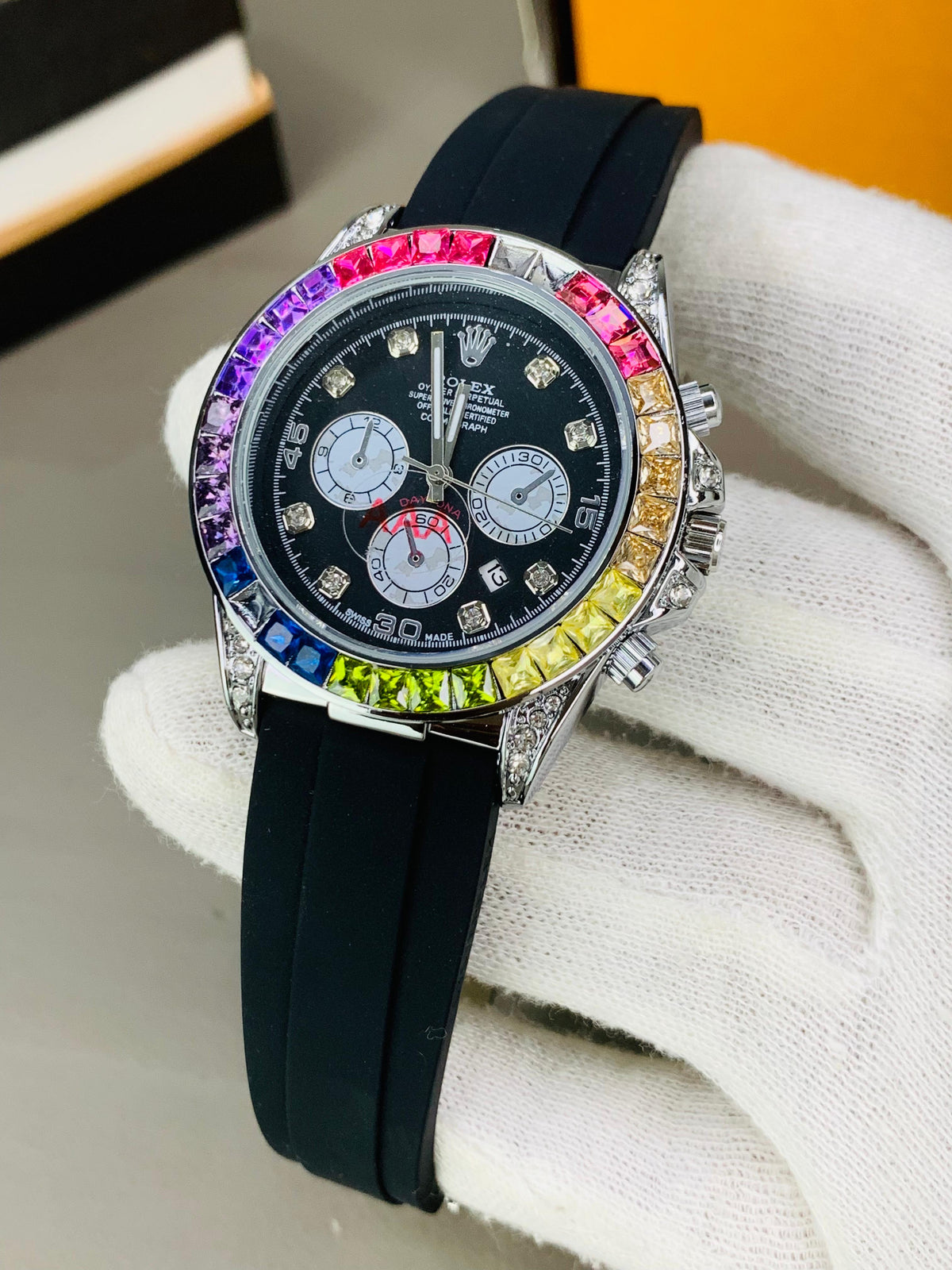 Rlx Rainbow Daytona Silicon Strap Watch