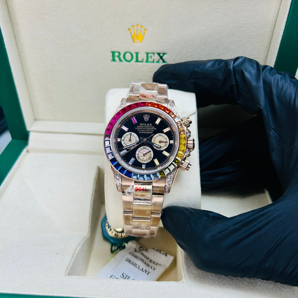 RLX Rainbow Fully Automatic Cosmograph Rosé Gold Black Dial Watch