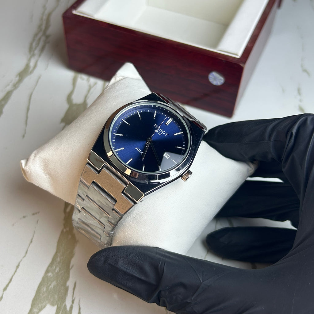 Tissot PRX Semi Automatic Style Blue Dial Silver Chain Watch