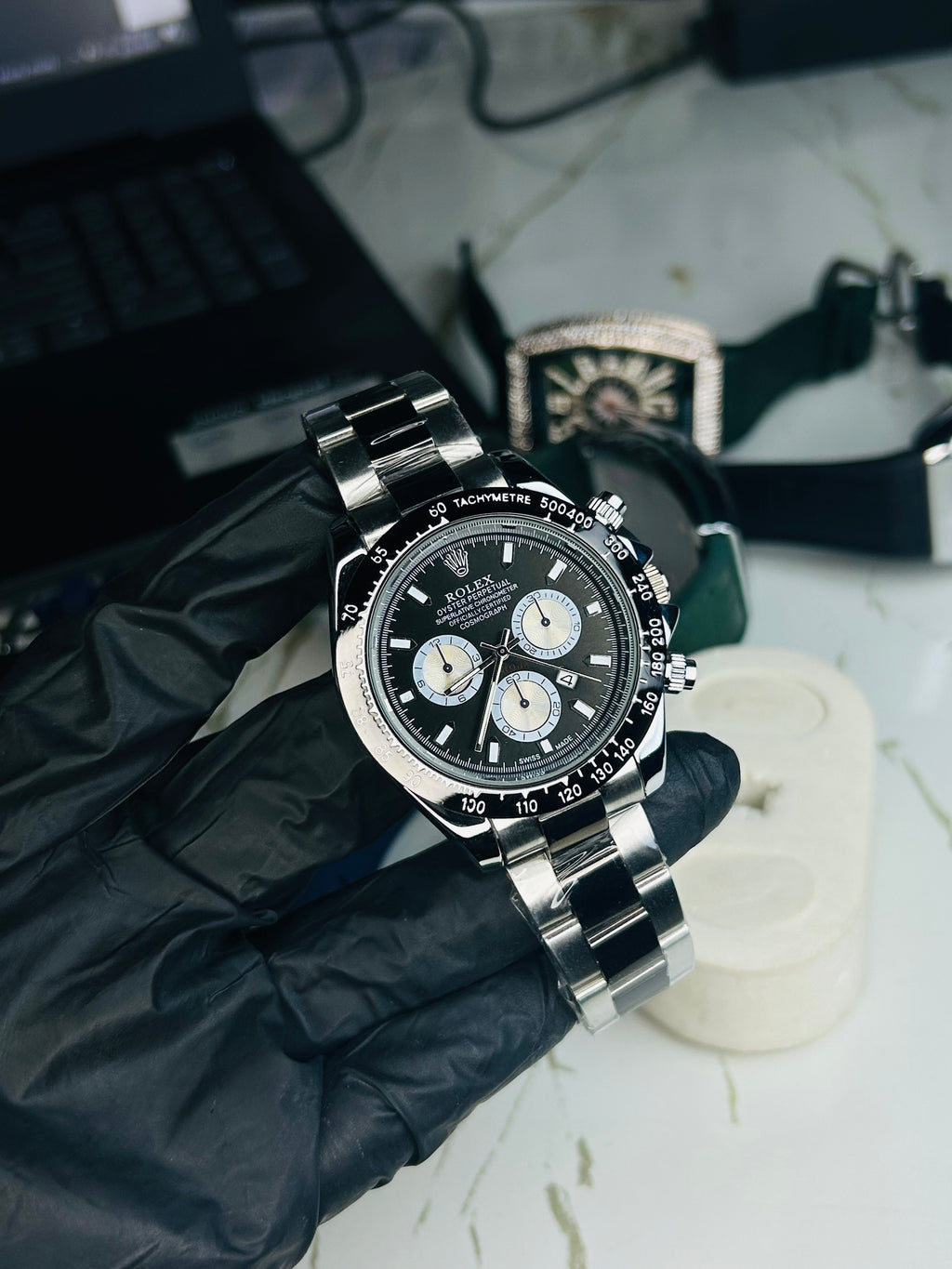 Rlx Daytona Silver & Black Quartz Men's Watch