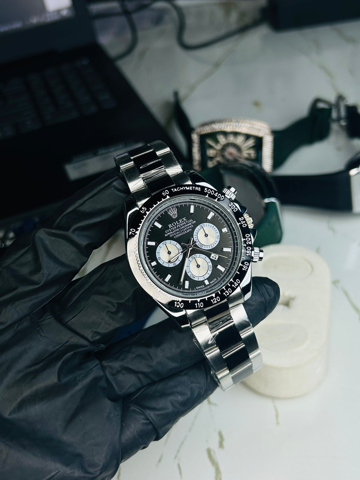 Rlx Daytona Silver & Black Quartz Men's Watch