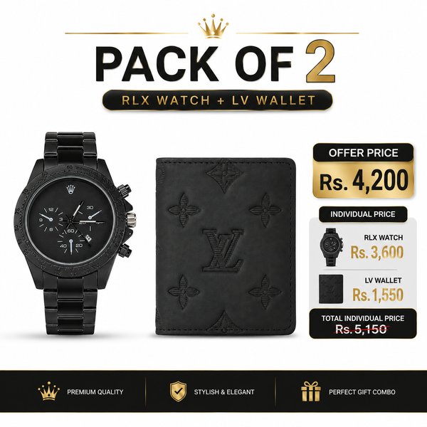 RLX Men’s Black Chronograph Watch & LV Wallet Pack of 2