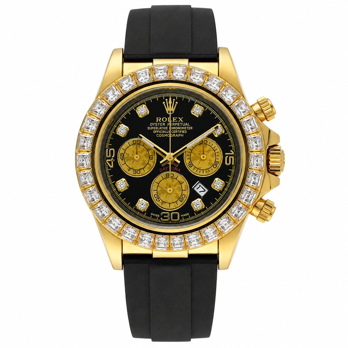 Rollie Daytona Gold Diamond Bezel Black Dial Watch for Men