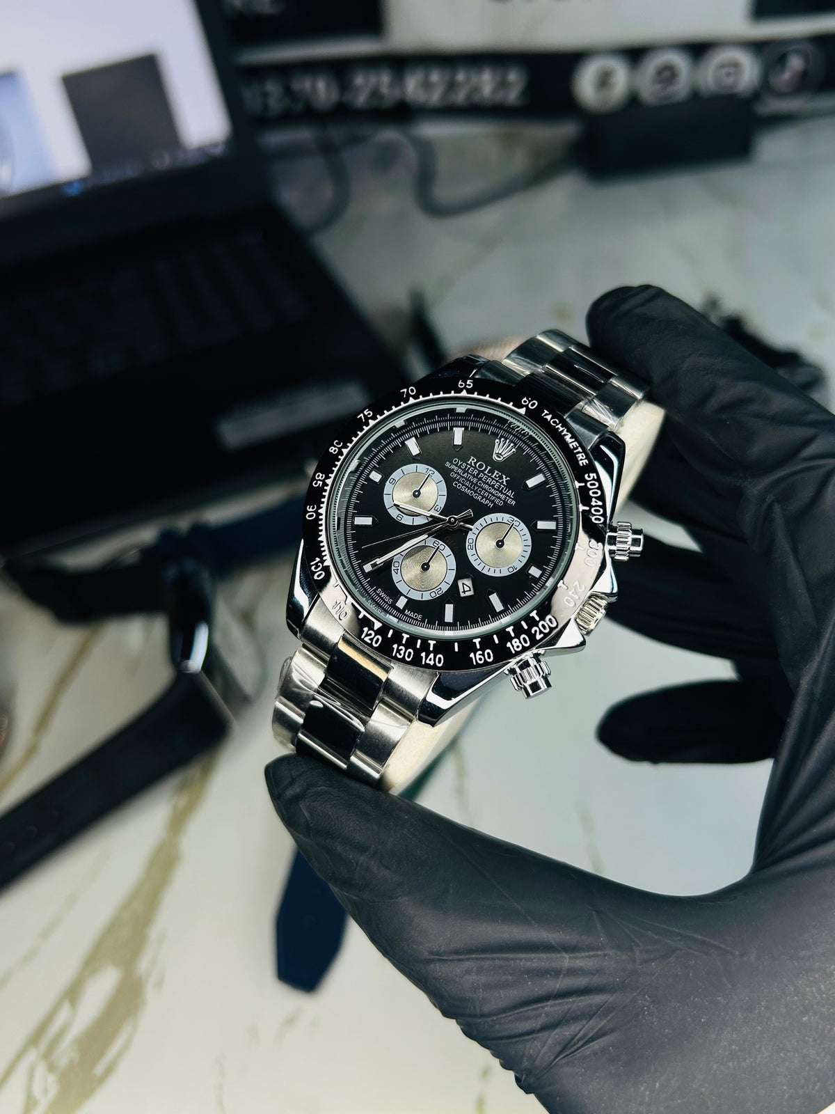 Rlx Daytona Silver & Black Quartz Men's Watch