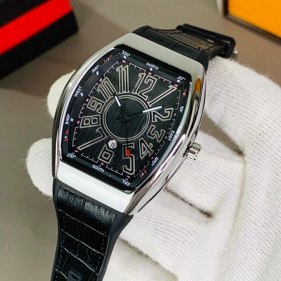 Franck Muller Classy Black Strap Black Dial Watch for Men