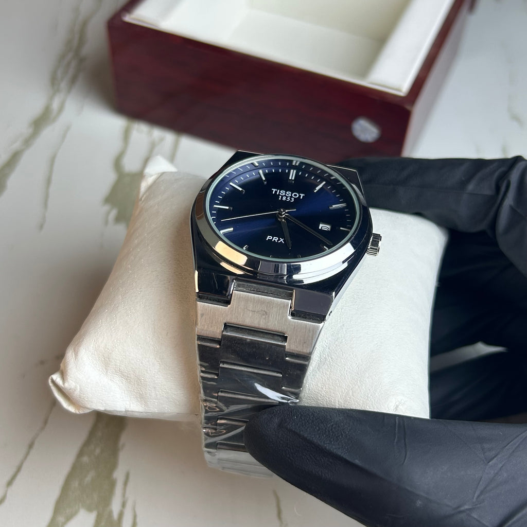 Tissot Men’s Blue Dial & Cartier Tank Watch – Premium 2 Watch Combo