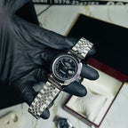 Rollie Silver Chain Black Dial Date Watch
