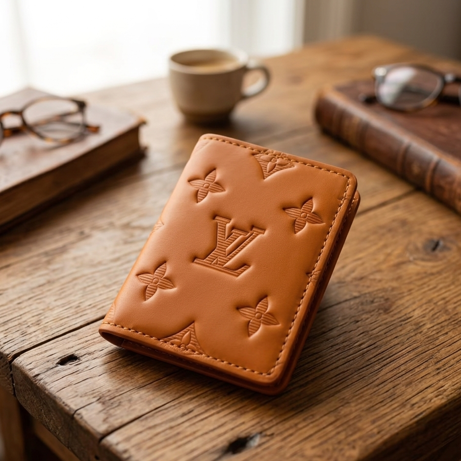 Orange Leather Bifold Wallet for Men