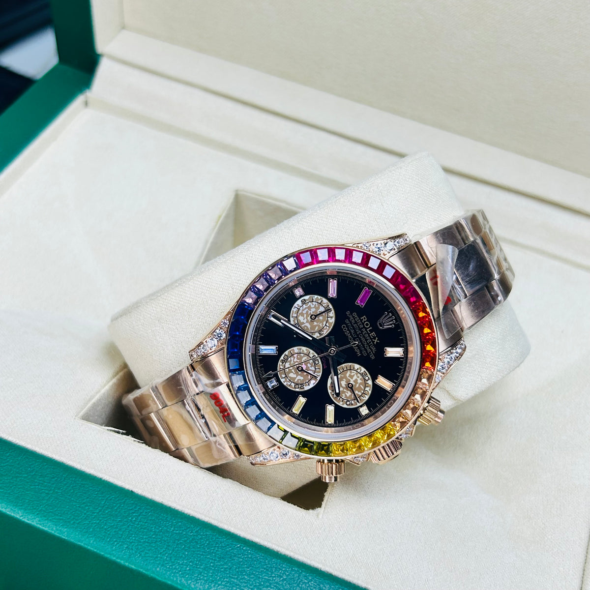 RLX Rainbow Fully Automatic Cosmograph Rosé Gold Black Dial Watch