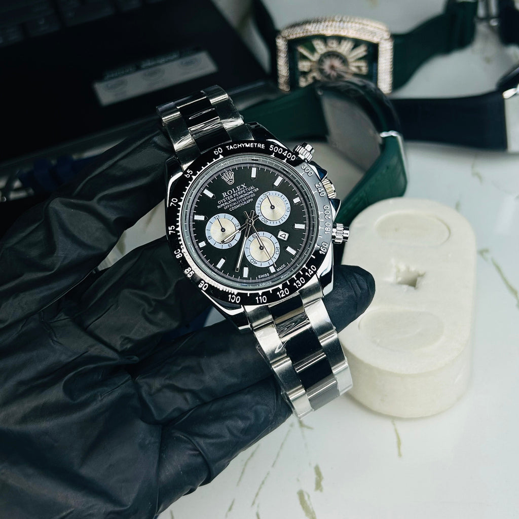 Rlx Daytona Silver & Black Quartz Men's Watch