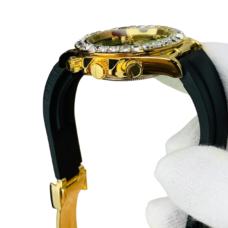 Rollie Daytona Gold Diamond Bezel Black Dial Watch for Men