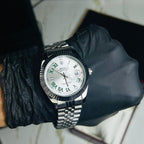 Rollie Silver Chain Silver Sunray Dial Date Watch