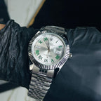 Rollie Silver Chain Silver Sunray Dial Date Watch
