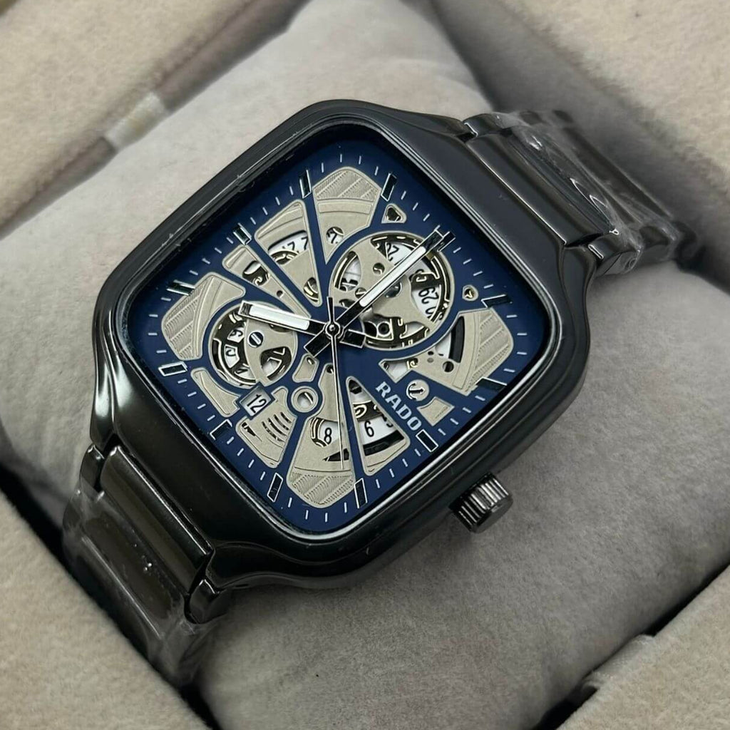 Rado Men's Skeleton Blue Dial Grey Chain Watch
