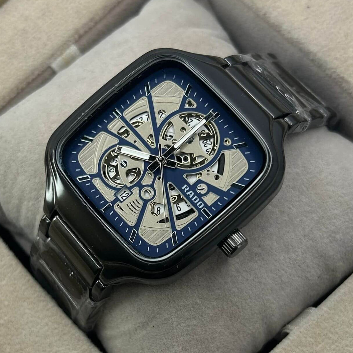 Rado Men's Skeleton Blue Dial Grey Chain Watch