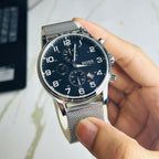 Hugo Boss Men’s Silver Mesh Strap Black Chronograph Dial Watch (Premium Edition)