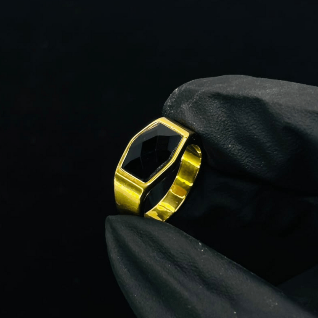 Men's Black Stone Gold Plated Premium Ring | Stainless Steel Statement Ring