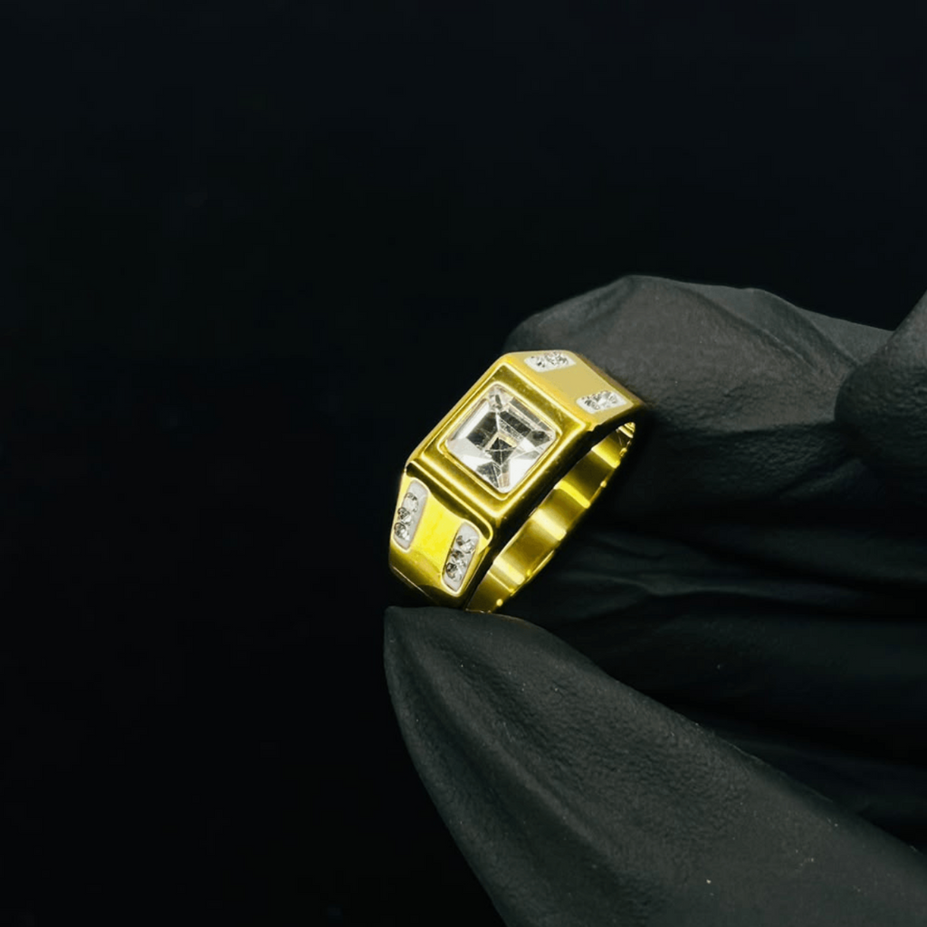 Men's Gold Crystal Stone Ring | Premium Stainless Steel Luxury Statement Ring