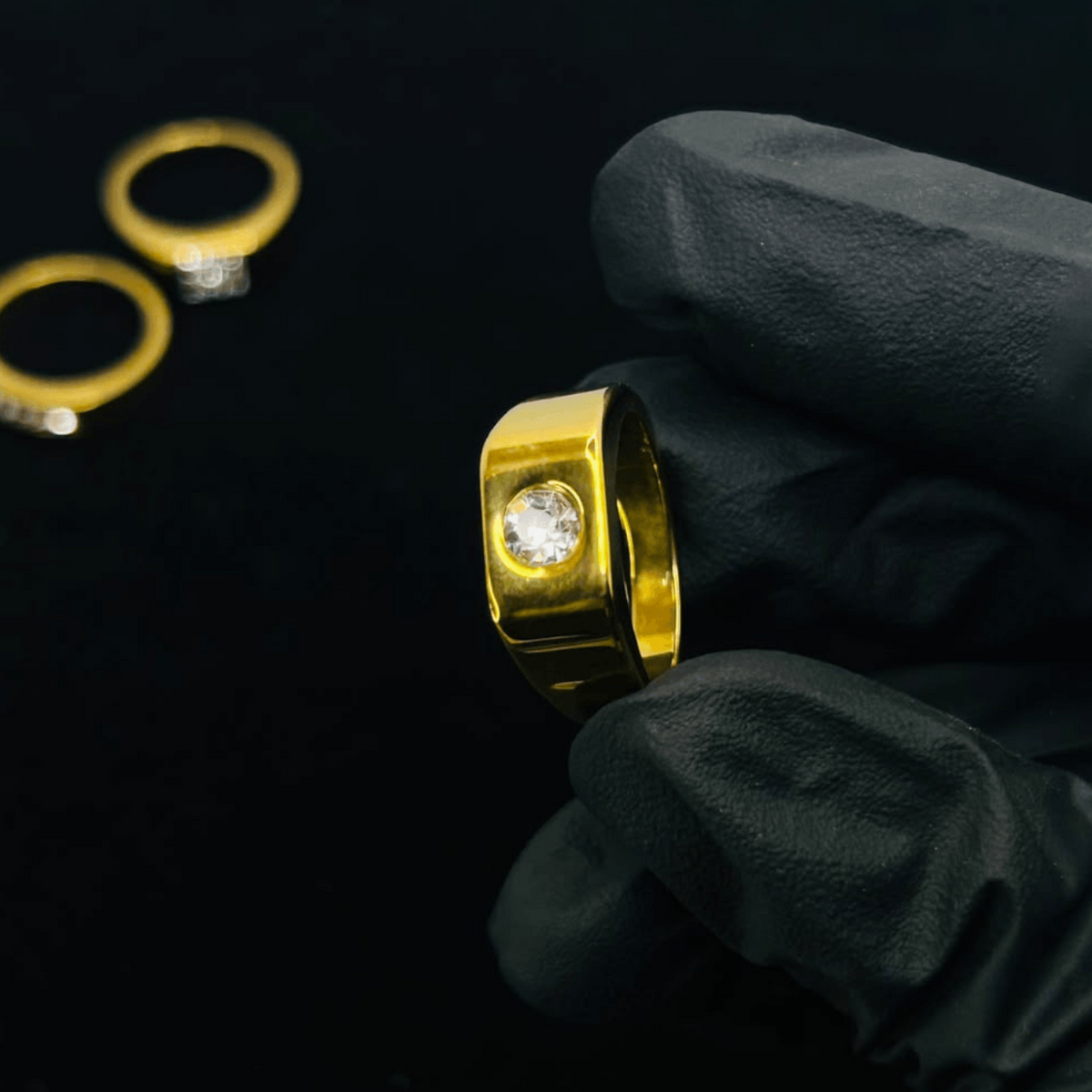 Men's Gold Solitaire Crystal Ring | Premium Stainless Steel Luxury Ring