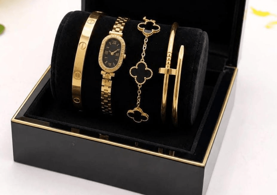 Elegant 4-Piece Gold & Onyx Luxury Jewelry Set
