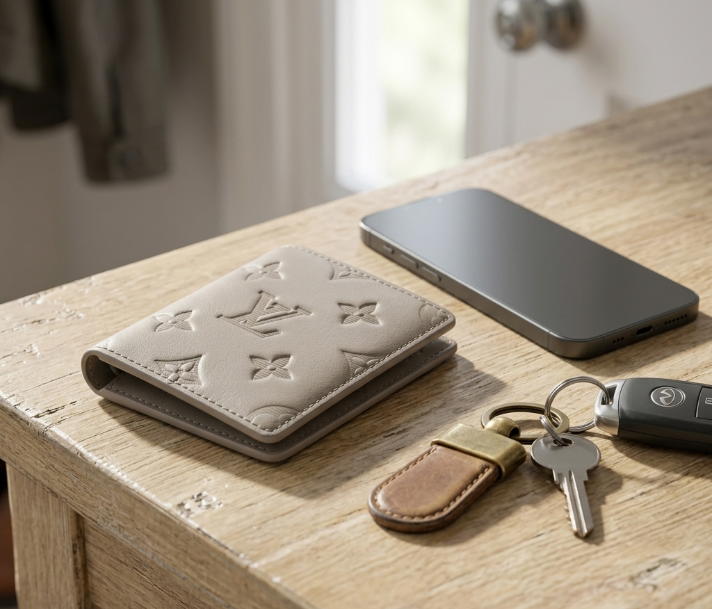 Grey Leather Bifold Wallet for Men