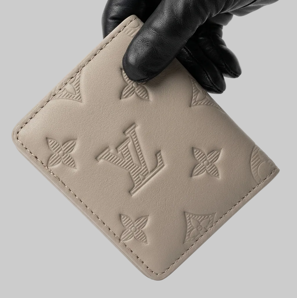 Grey Leather Bifold Wallet for Men